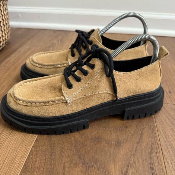 Zara Tan Suede Oxford Chunky Lug Sole EU 40 - Picture 1 of 10